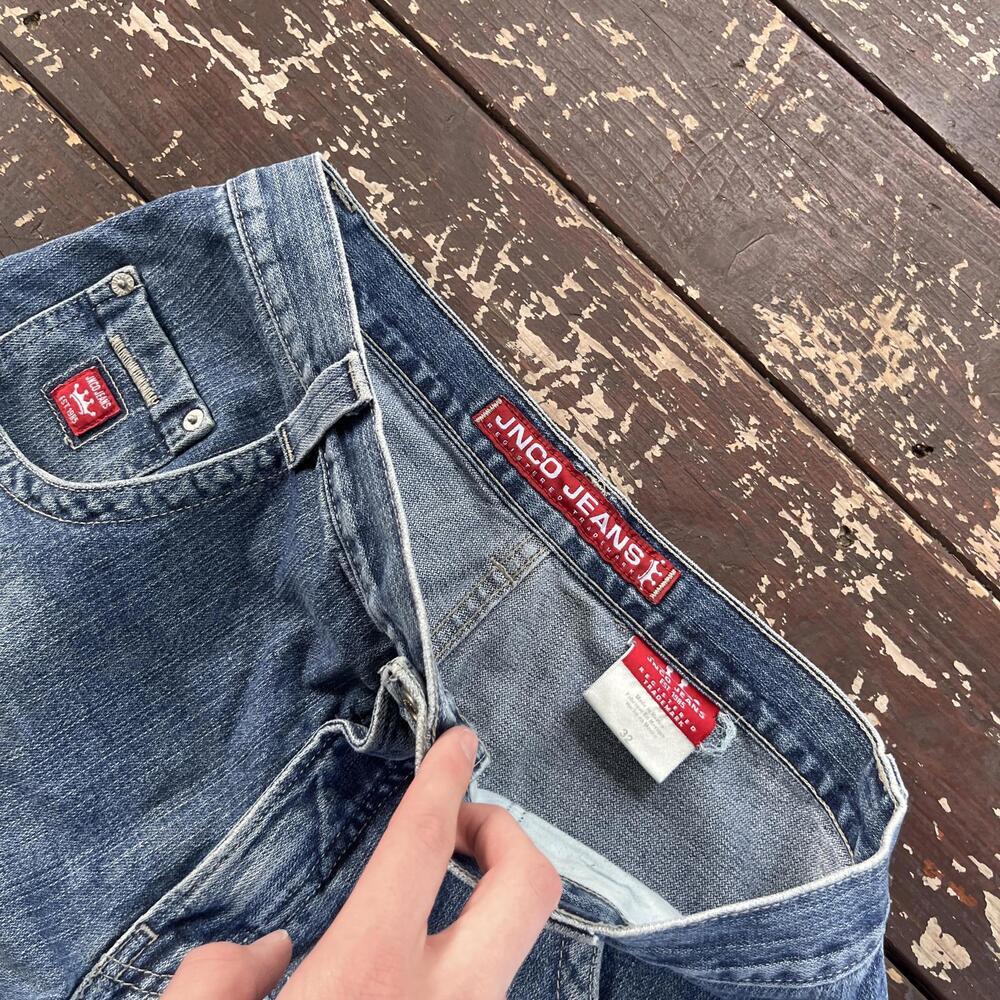 (32) Vintage 90s Y2K JNCO Jeans Jean Shorts Jorts Dragon Embroidered Baggy Skate - Picture 4 of 8